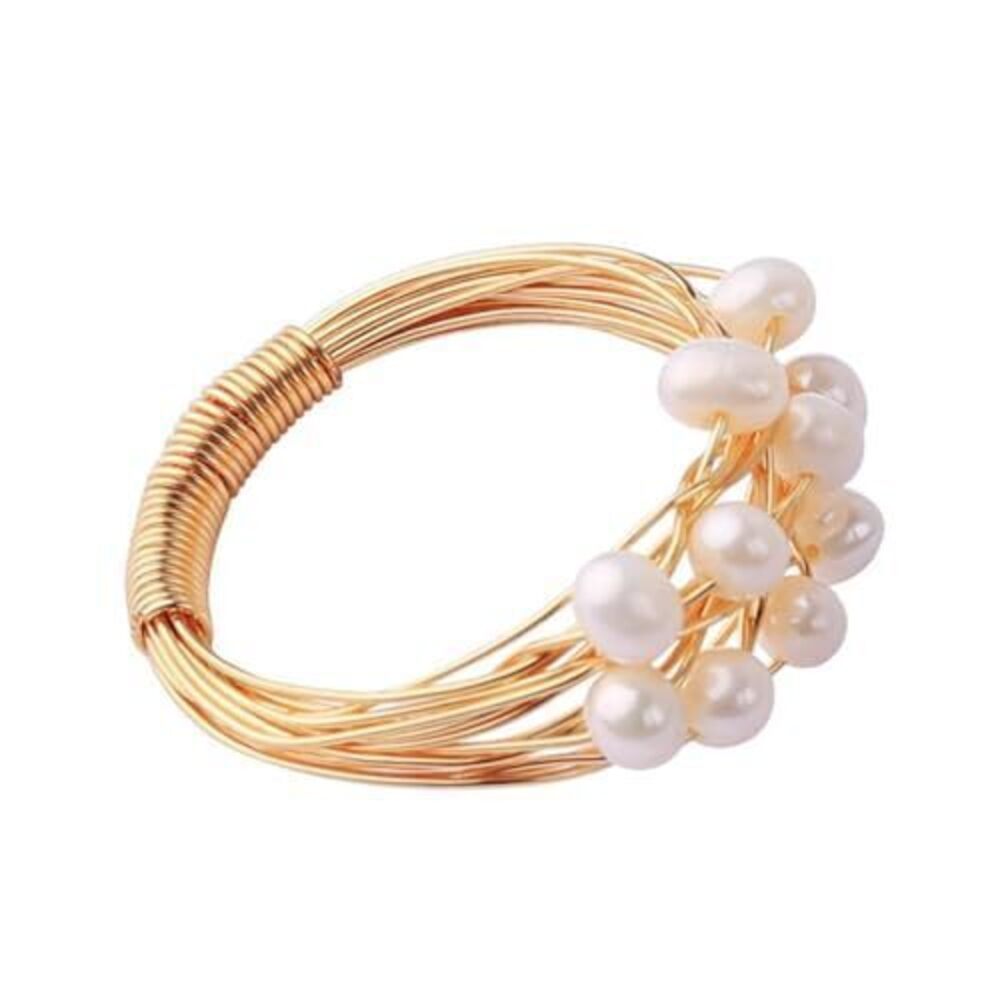 8823 Freshwater Cultured Pearl Ring Gorgerous 18K Gold Plated Stacking Ring